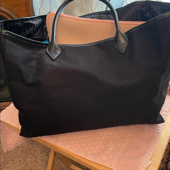 Victoria's Secret Black Tote with Silver Wings and Rhinestones Accents . - Picture 5 of 8